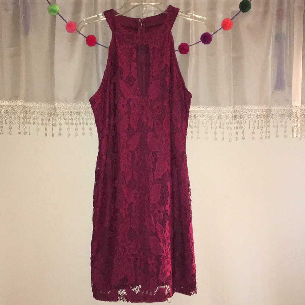 Red Lace High Neck Bodycon Dress